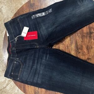 Lucky Brand Straight Jeans Dark Blue Denim Cotton 5-Pocket Logo Button Zip Men